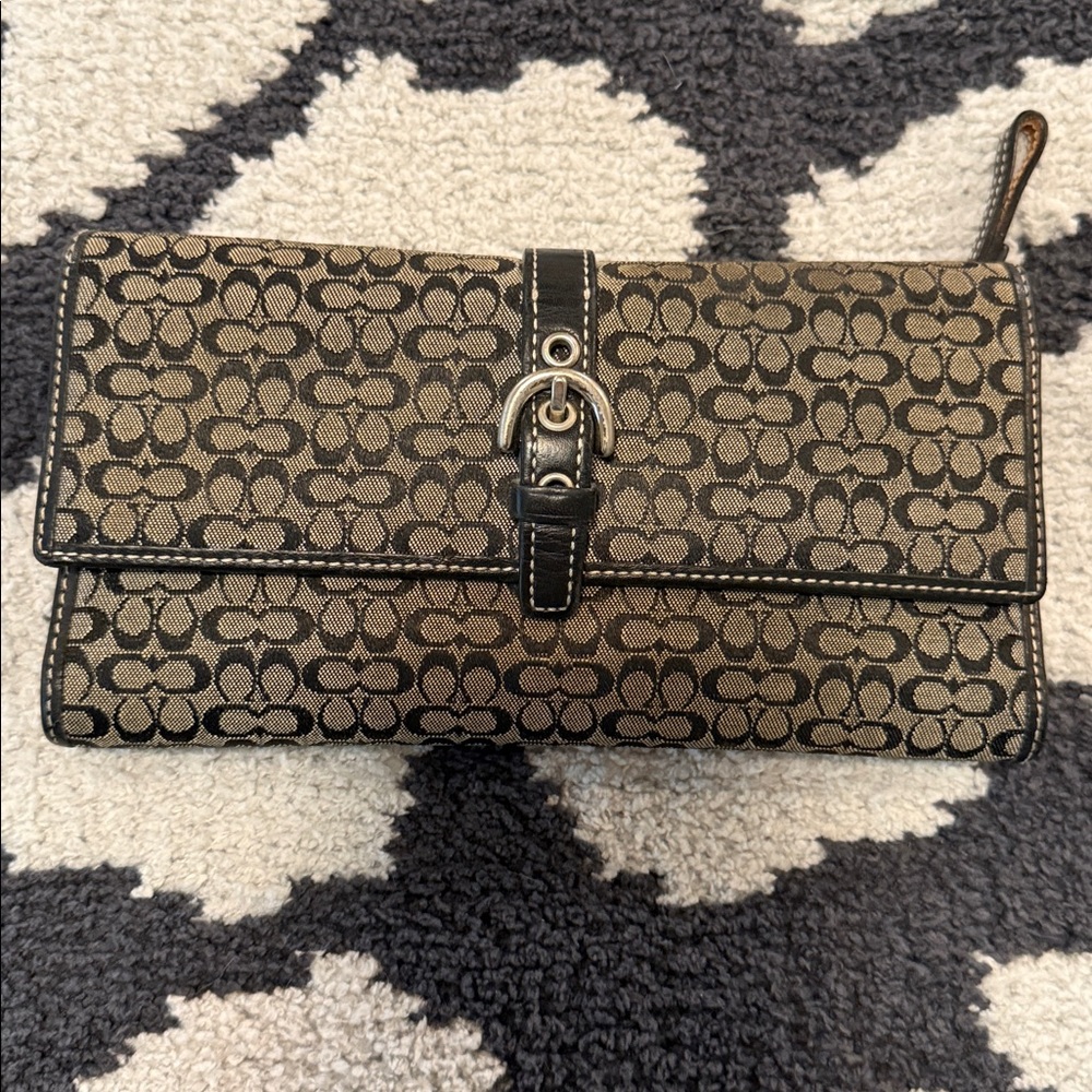 Coach wallet  miniC’s canvas, wallet  bifold  gray/black  leather trim